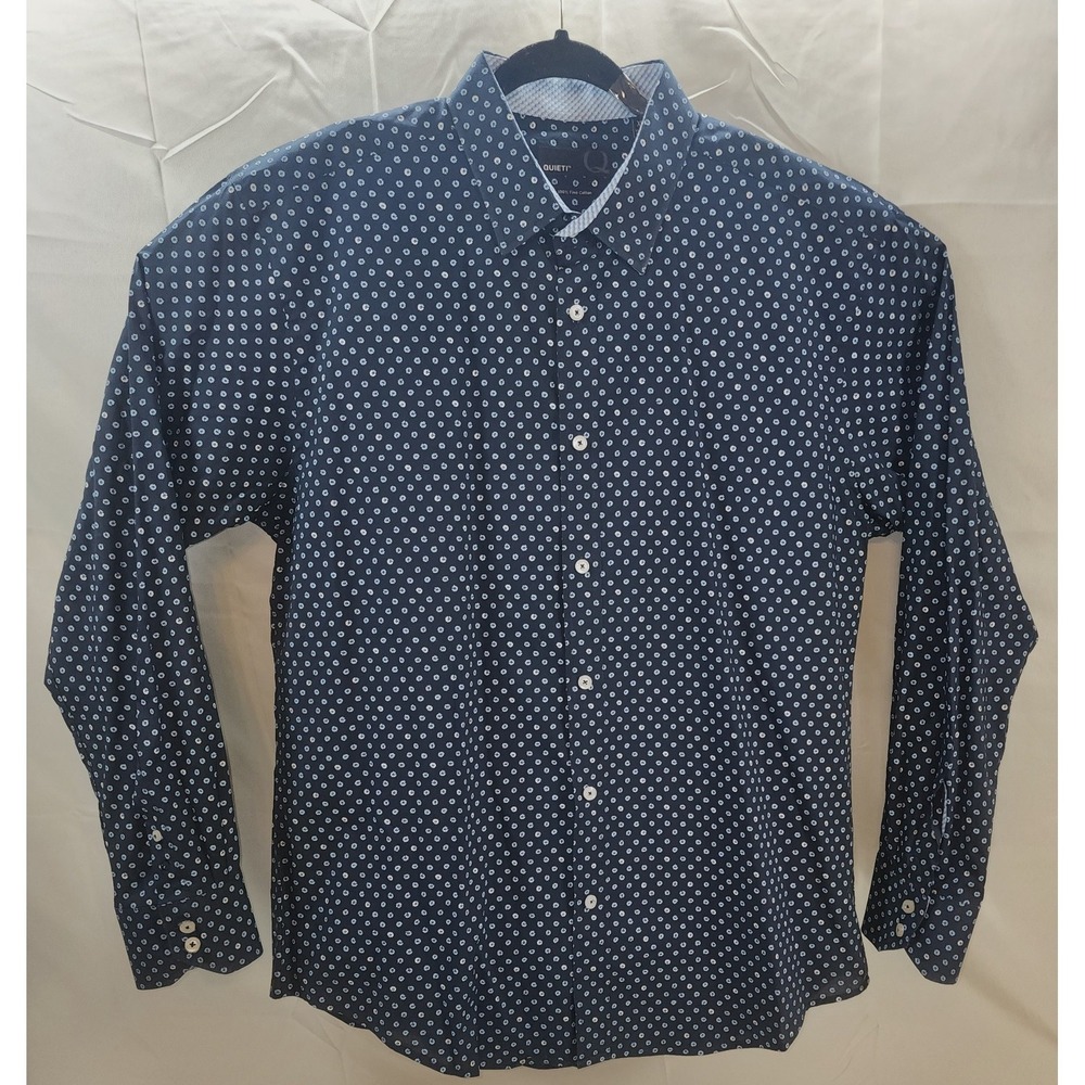 🔥 Quieti Men's Button Down Navy White Lt Blue Long Sleeve Cuff Shirt Sz XL 🔥